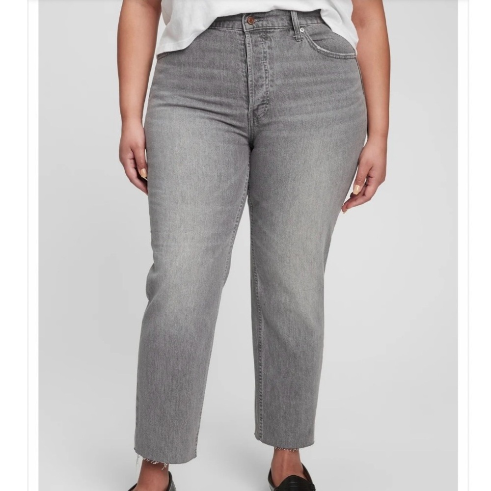 Gap Light Black Wash Button Fly High Rise Cheeky Straight Jeans Size 35/20R